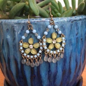 Green and blue dangly fashion earrings